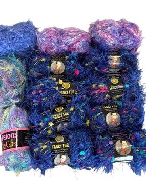 Fancy Fur & Variegated Yarn Bundle in Blue and Purple